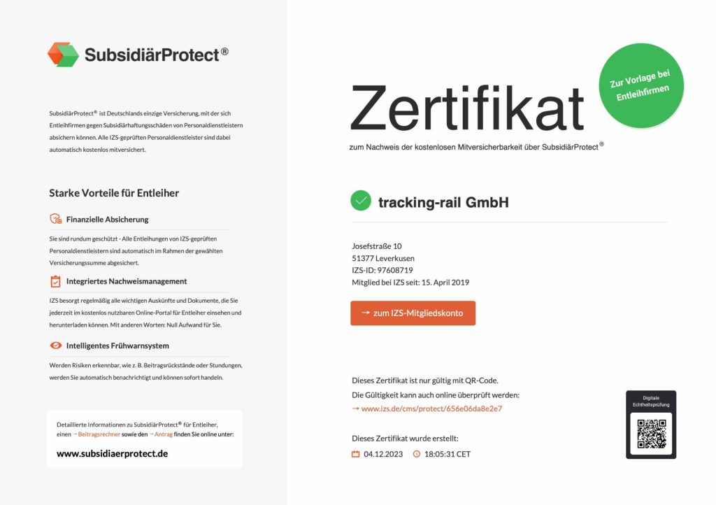 Subsidiär Protect Zertifikat